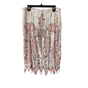 Vintage Maharaj By Cotton Candy Pink Silver Sequin Midi Skirt size large